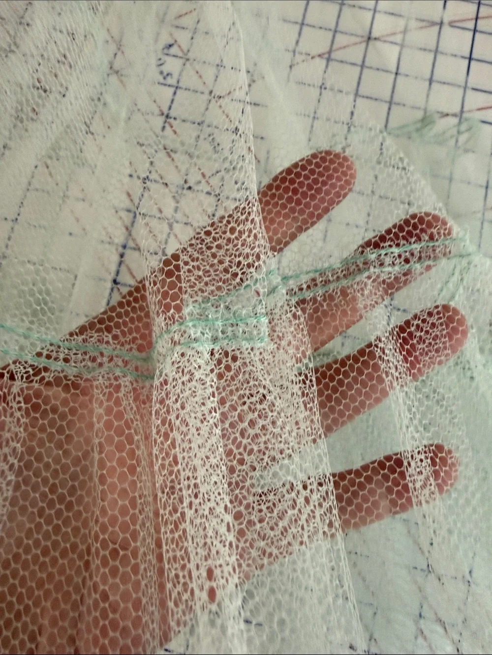 Vintage Aqua Nylon Tulle Petticoat Half Slip 1950s 1960s Heirloom Sewing Netting